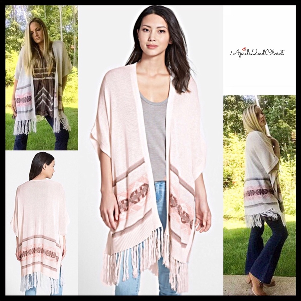 BP NORDSTROM BOHO FRINGE TRIM PONCHO CARDIGAN - Picture 1 of 7